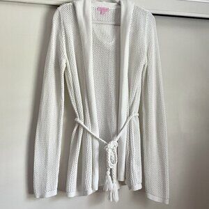 Lilly Pulitzer Cotton Crochet Hooded Cardigan Size L Resort White Cover Up